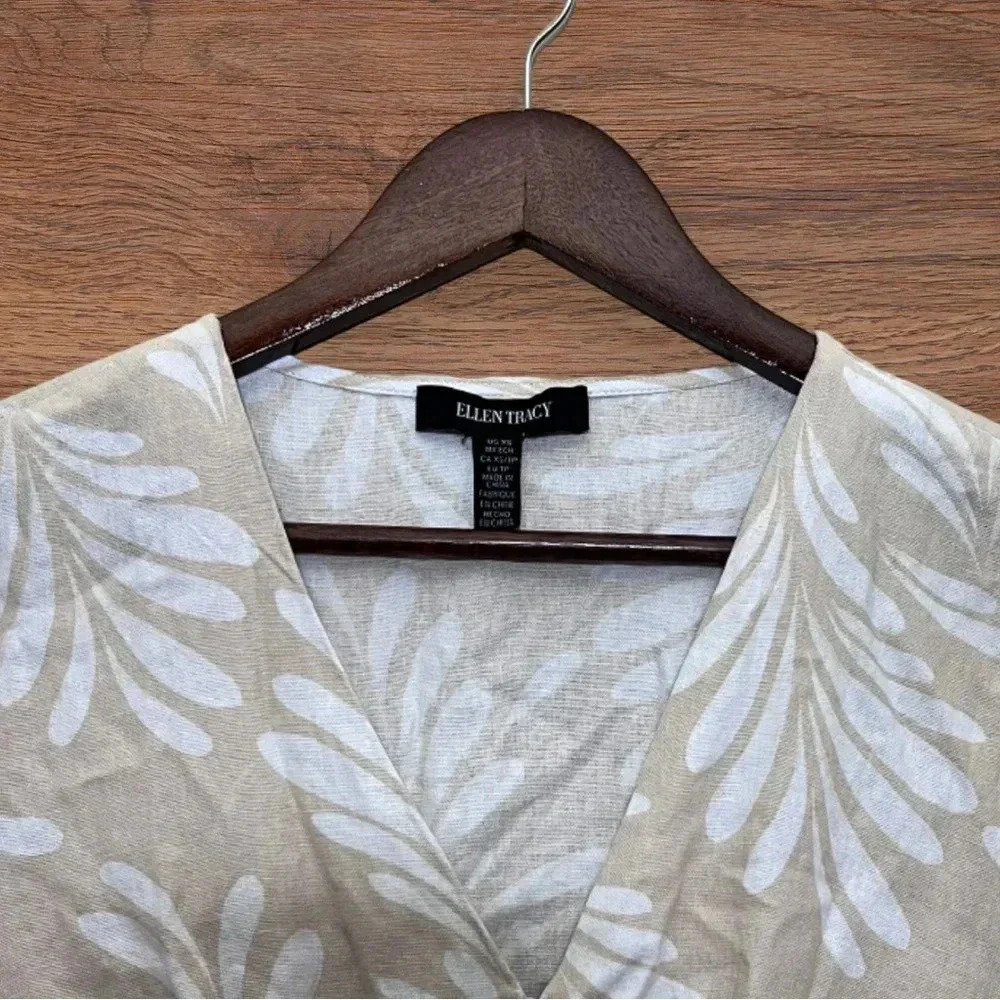 Sz XS - ELLEN TRACY Tiered Linen Blend Dress In Linen Leaf - Picture 2 of 7